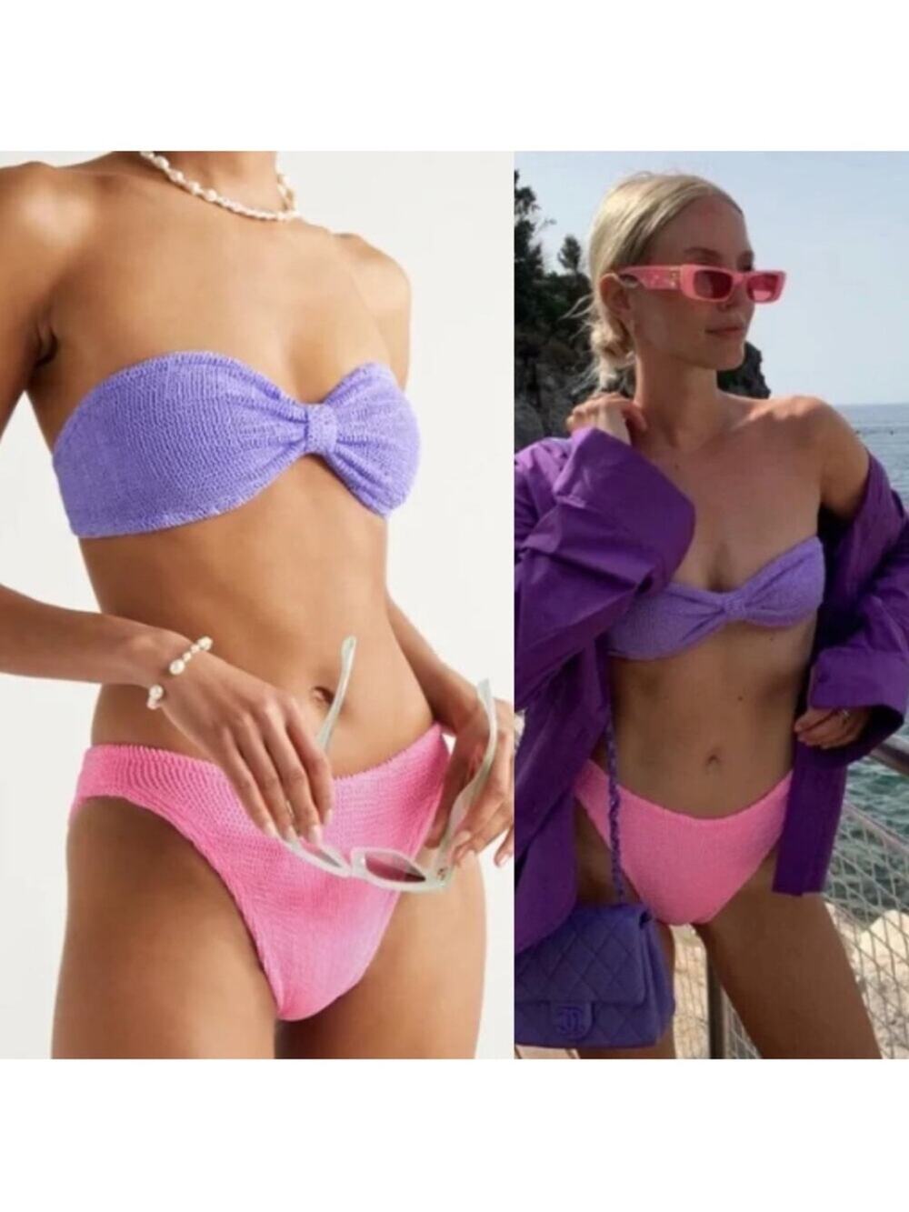 Hunza G Jean Duo Bikini Lilac Purple Bubblegum Pink Two Tone Set OS